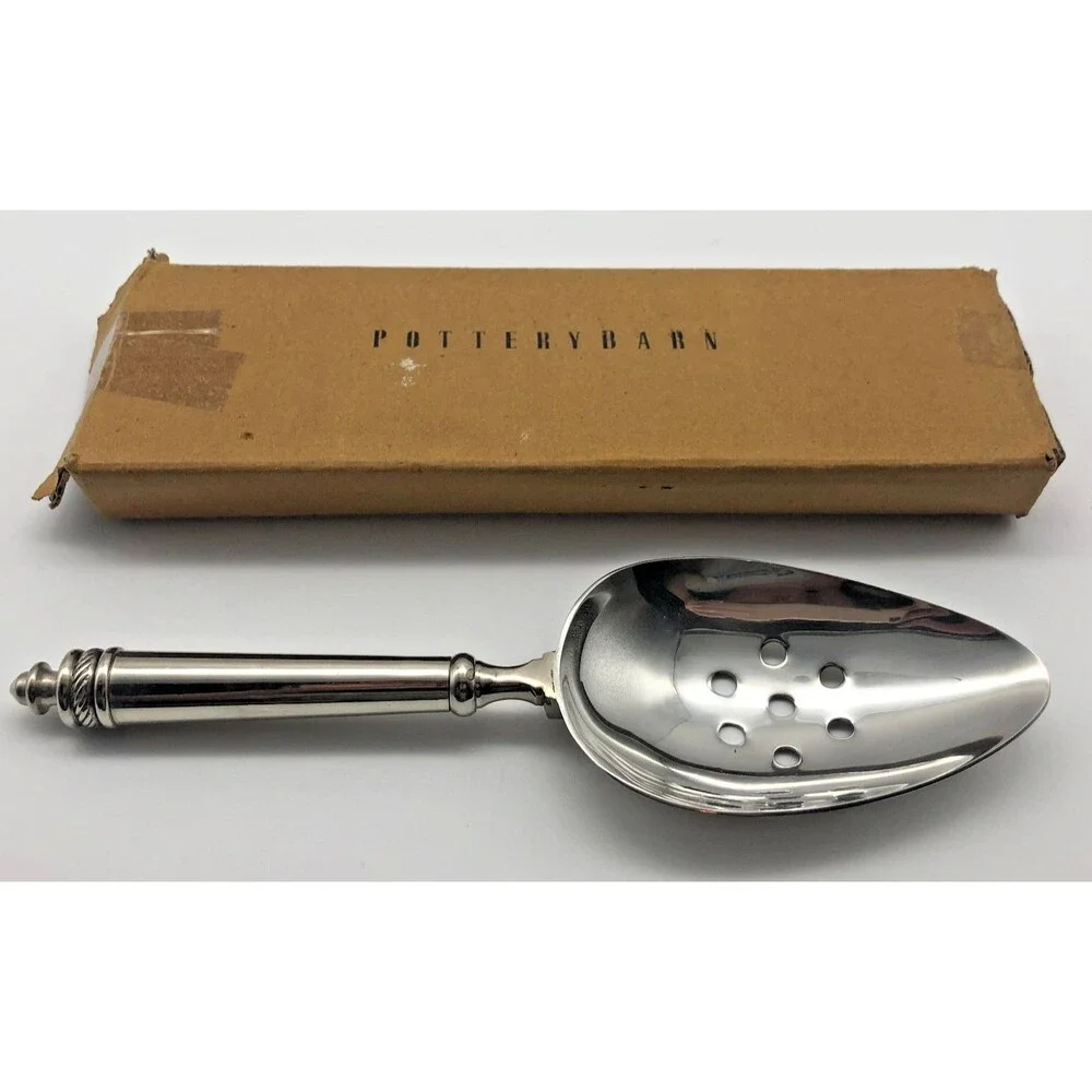 Pottery Barn Thurston Serving Slotted Spoon Silver Chrome w/Box